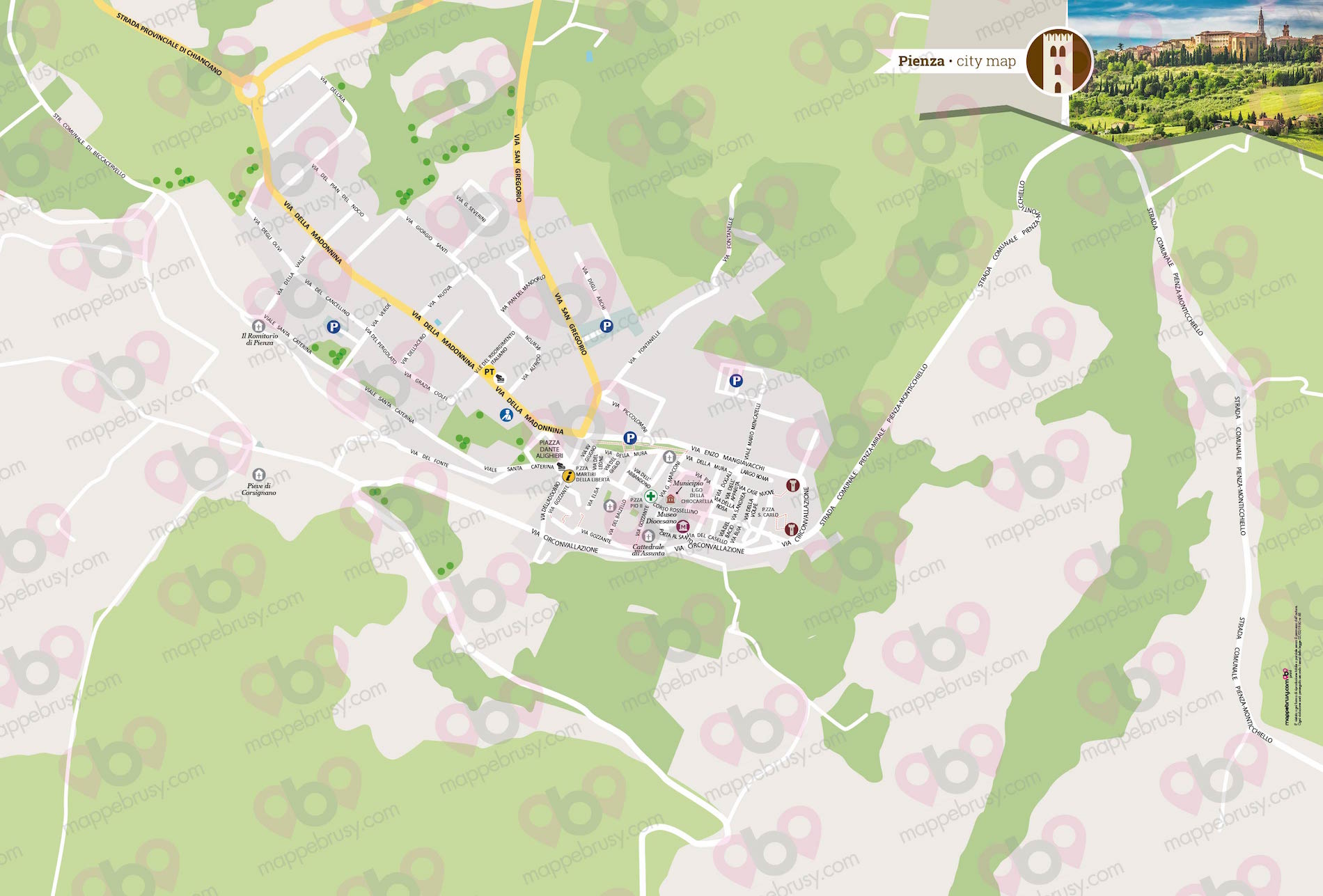 Mappa di Pienza - Pienza city map - mappa Pienza - mappa personalizzata di Pienza - mappa tursitica di Pienza