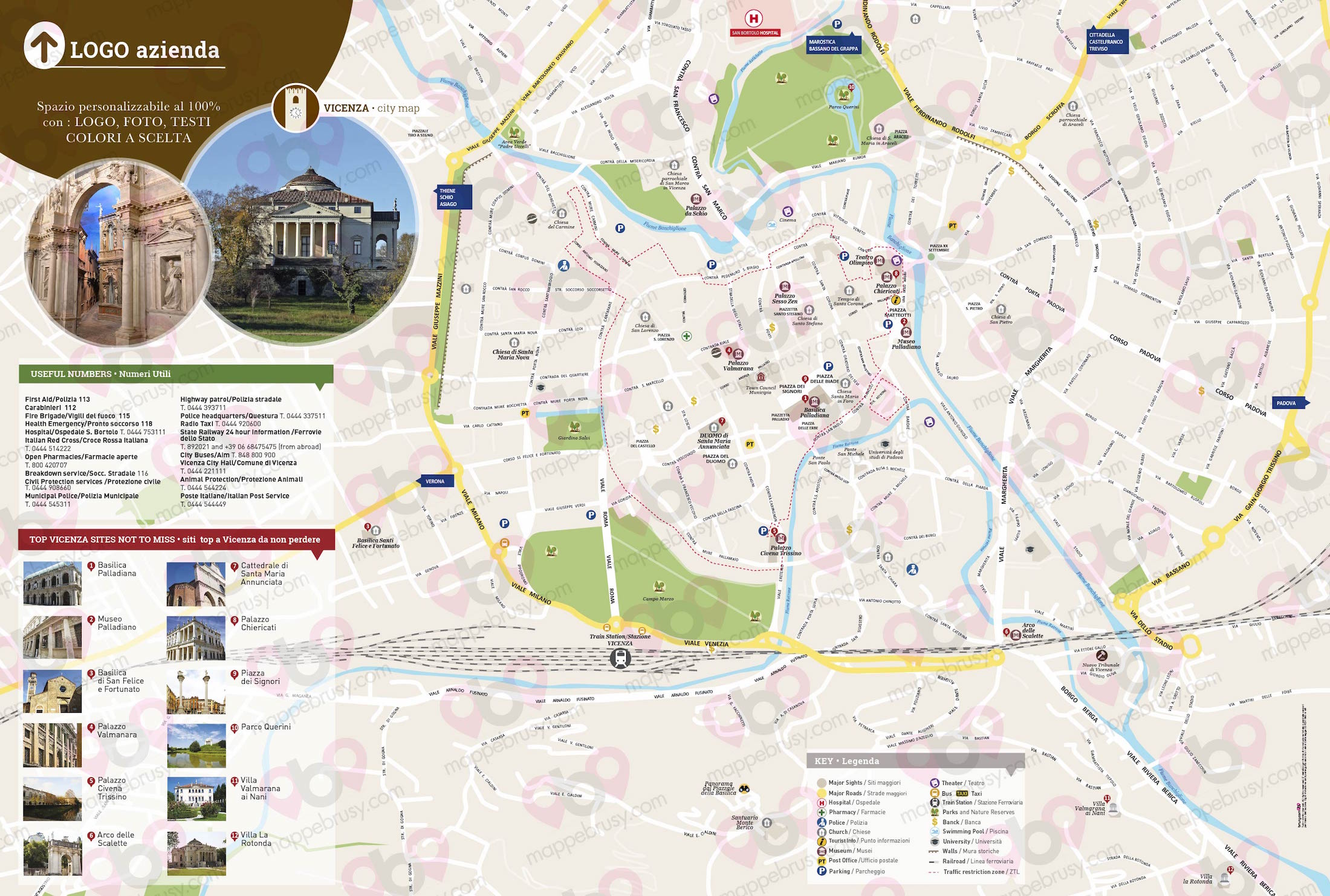 Mappa di Vicenza - Vicenza city map - mappa Vicenza - mappa personalizzata di Vicenza - mappa tursitica di Vicenza