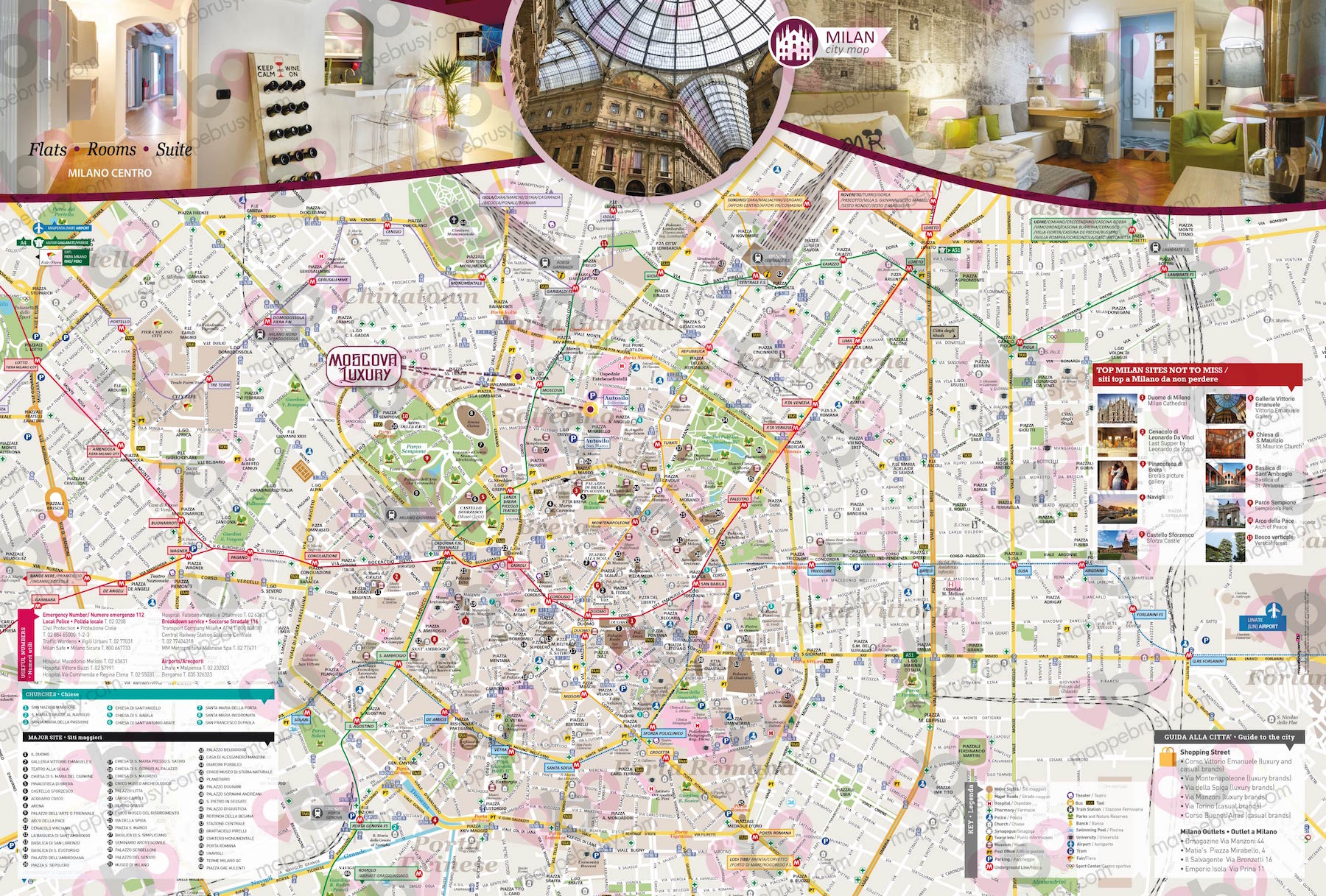 Mappa Liscia personalizzata di Milano per Moscova Luxury B&B