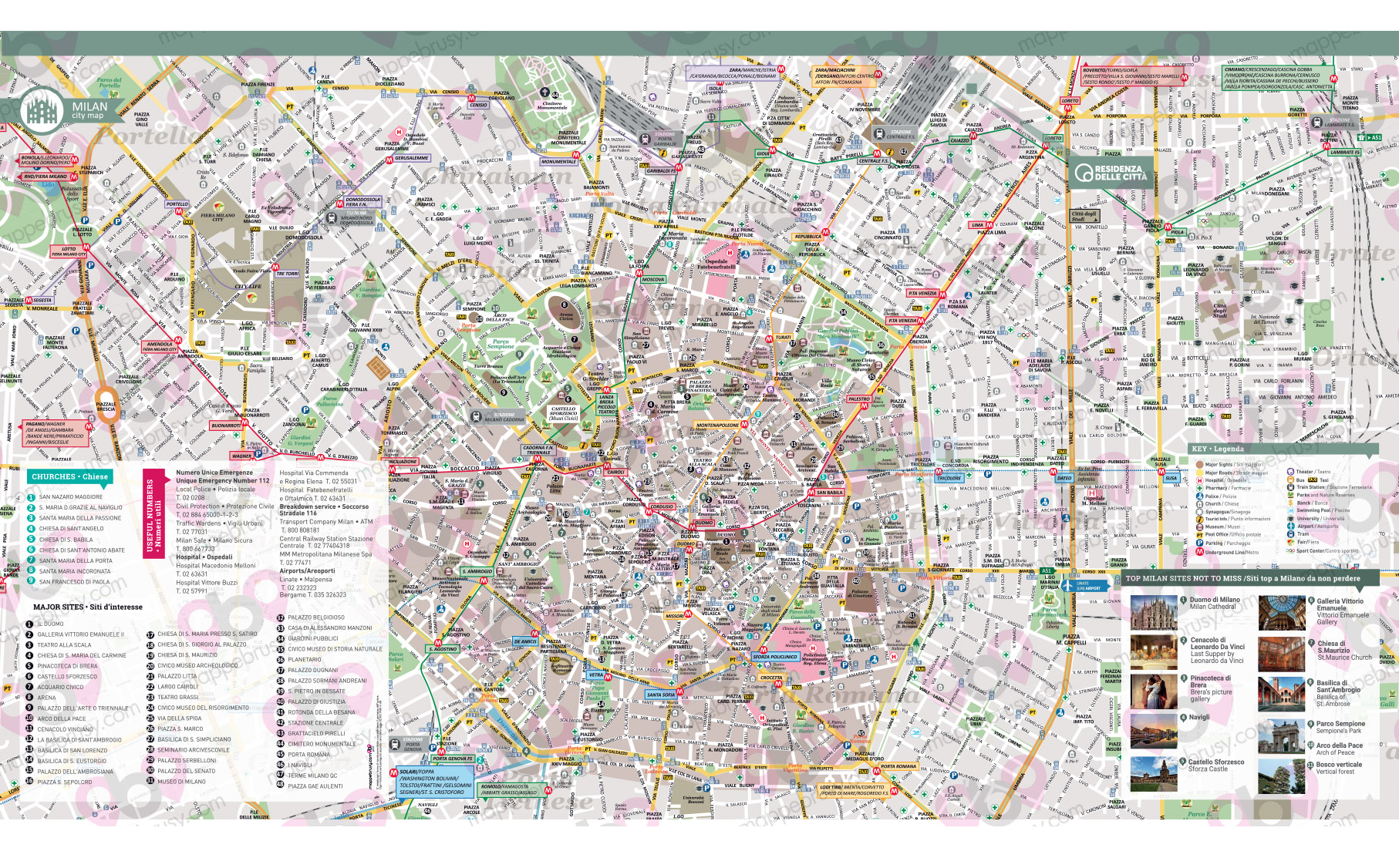 Mappa Tascabile personalizzata di Milano per Residenza delle Città