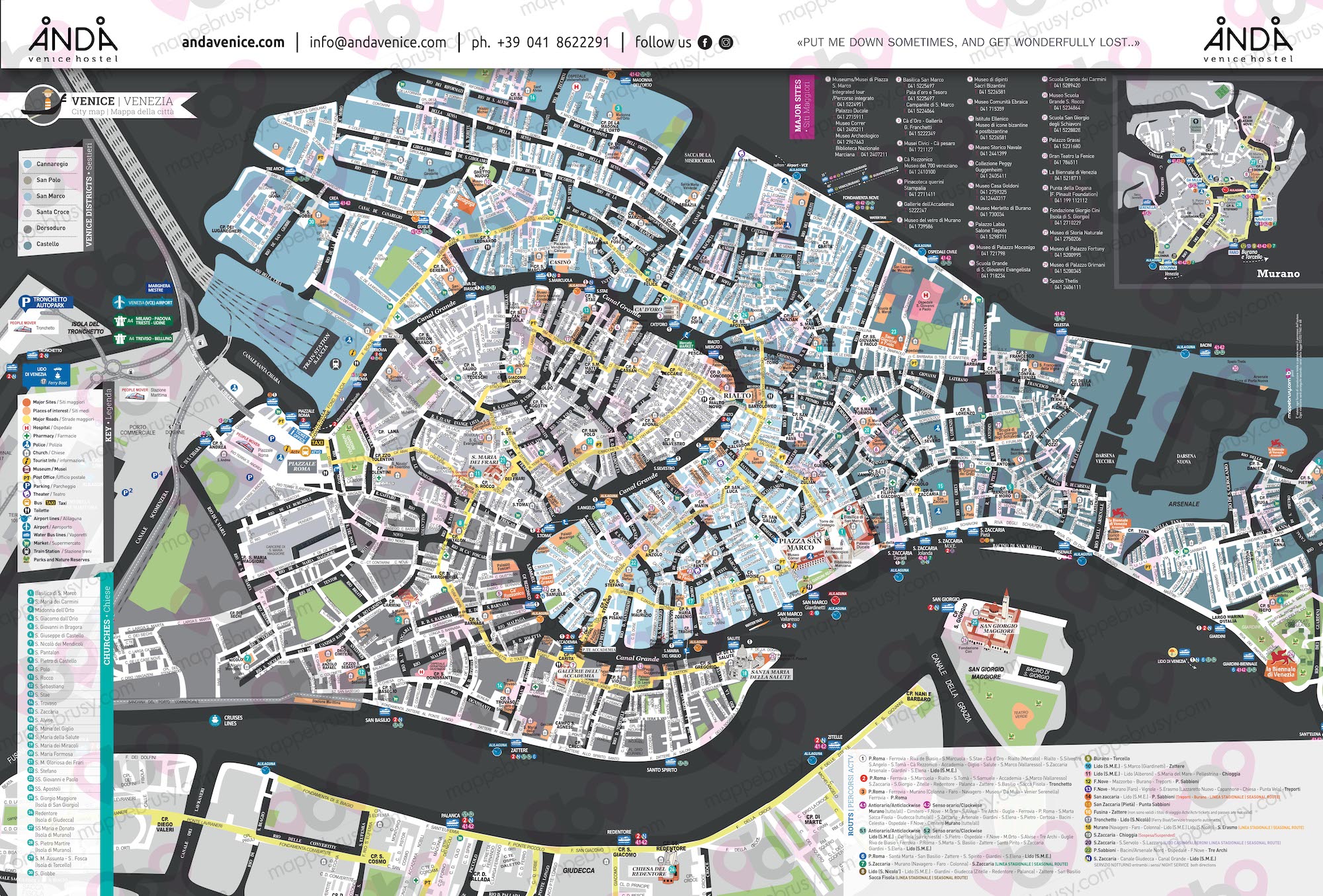 Mappa liscia personalizzata di Venezia e Mestrre per Anda